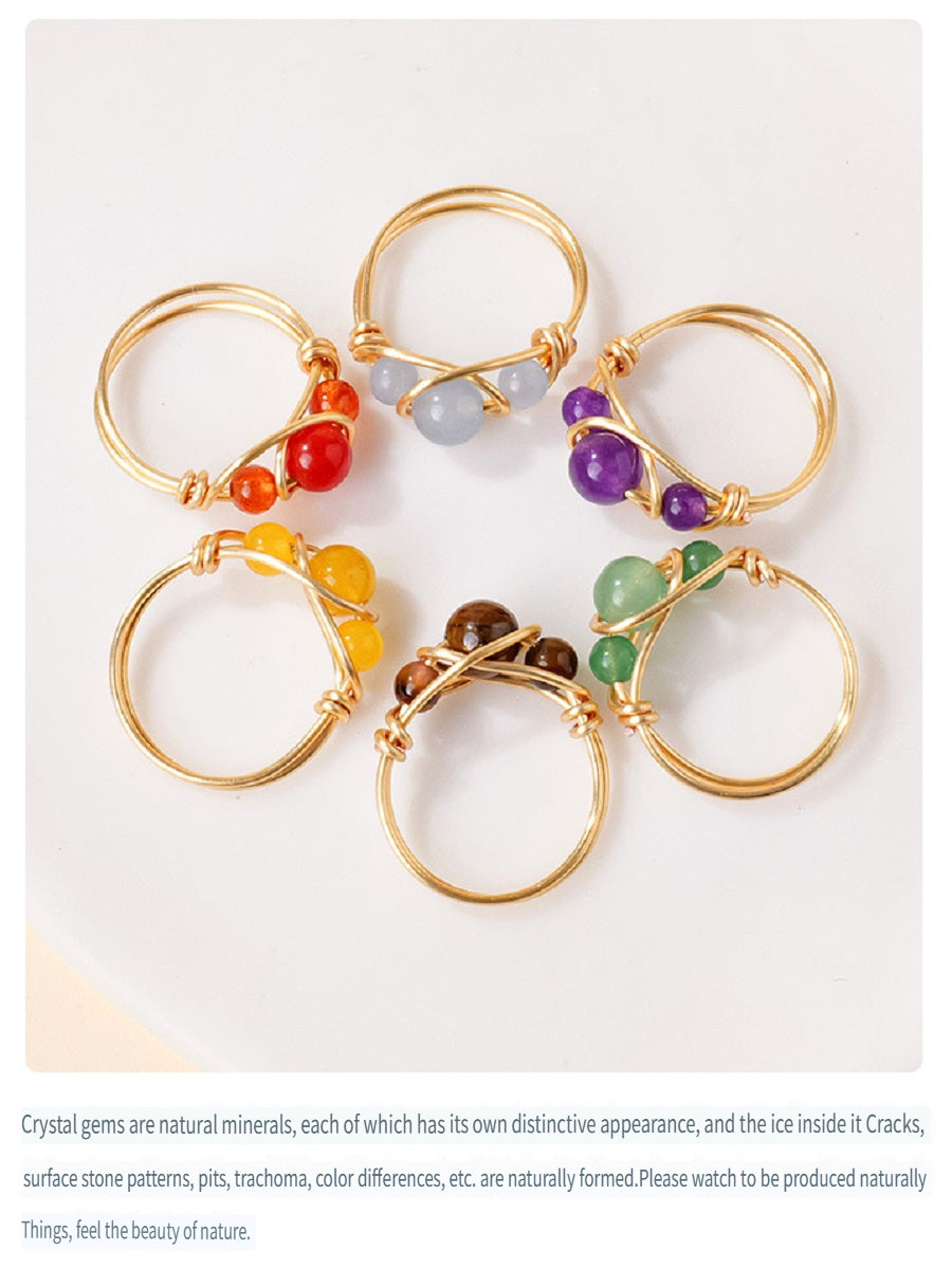 APENG Natural crystal gemstone round beads hand-wound ring