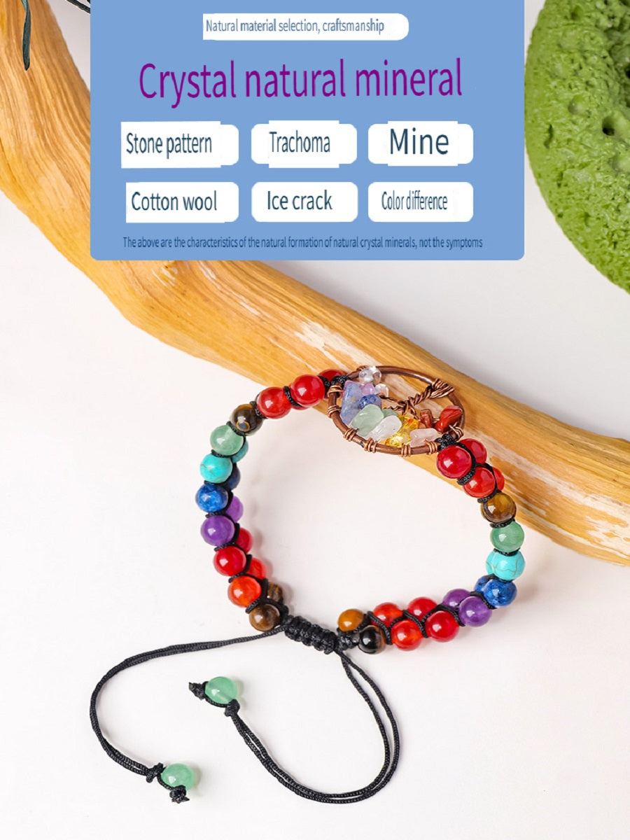 RYS Natural crystal gravel Tree of Life round bead bracelet, double-layer braided crystal bracelet