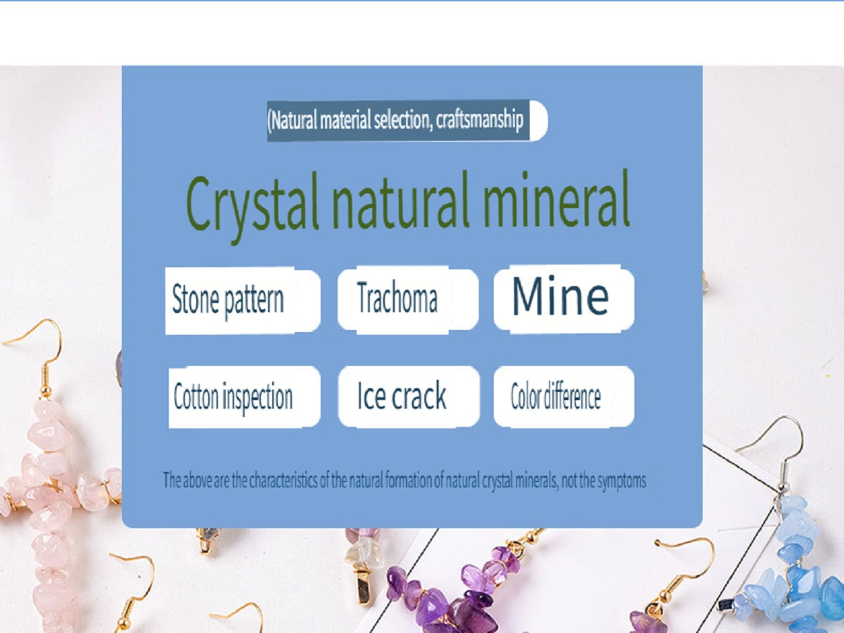 RYS Cross-shaped earrings with natural crystal gravel, handmade, simple women's ear hooks