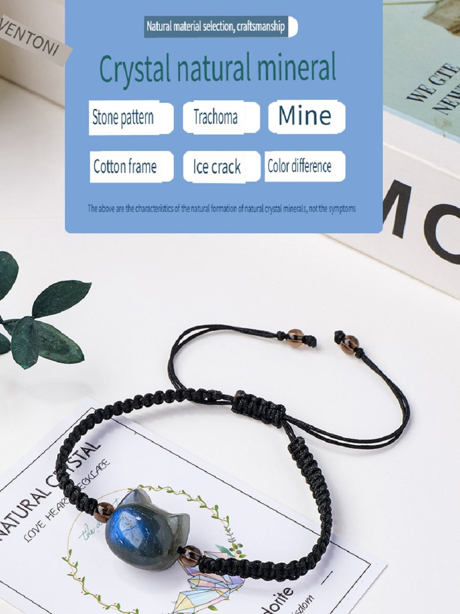 RYS Natural labradorite faceless cat hand-woven bracelet, simple and stylish