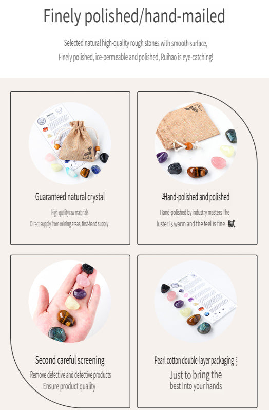 RYS Natural crystal cloth bag with rough stone, set of twelve constellations, handmade ore sample, gift for children