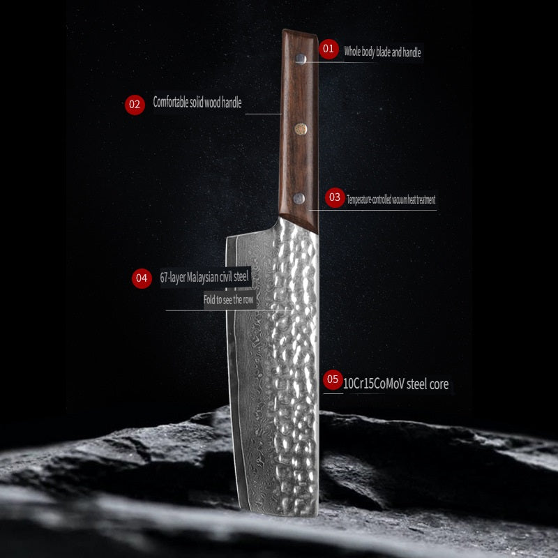 HFD Women's chef's knife, multi-purpose, suitable for slicing and chopping bones, forged from Damascus steel with a wooden handle