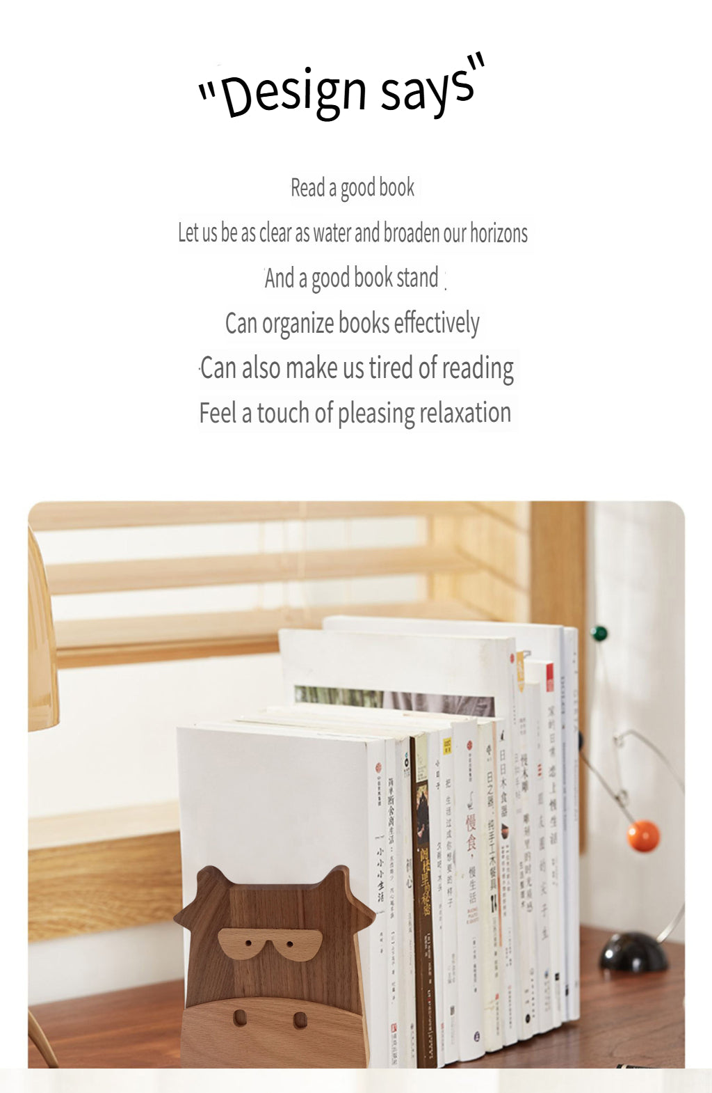 XMT Walnut inlaid beech calf book stand, 2 pcs