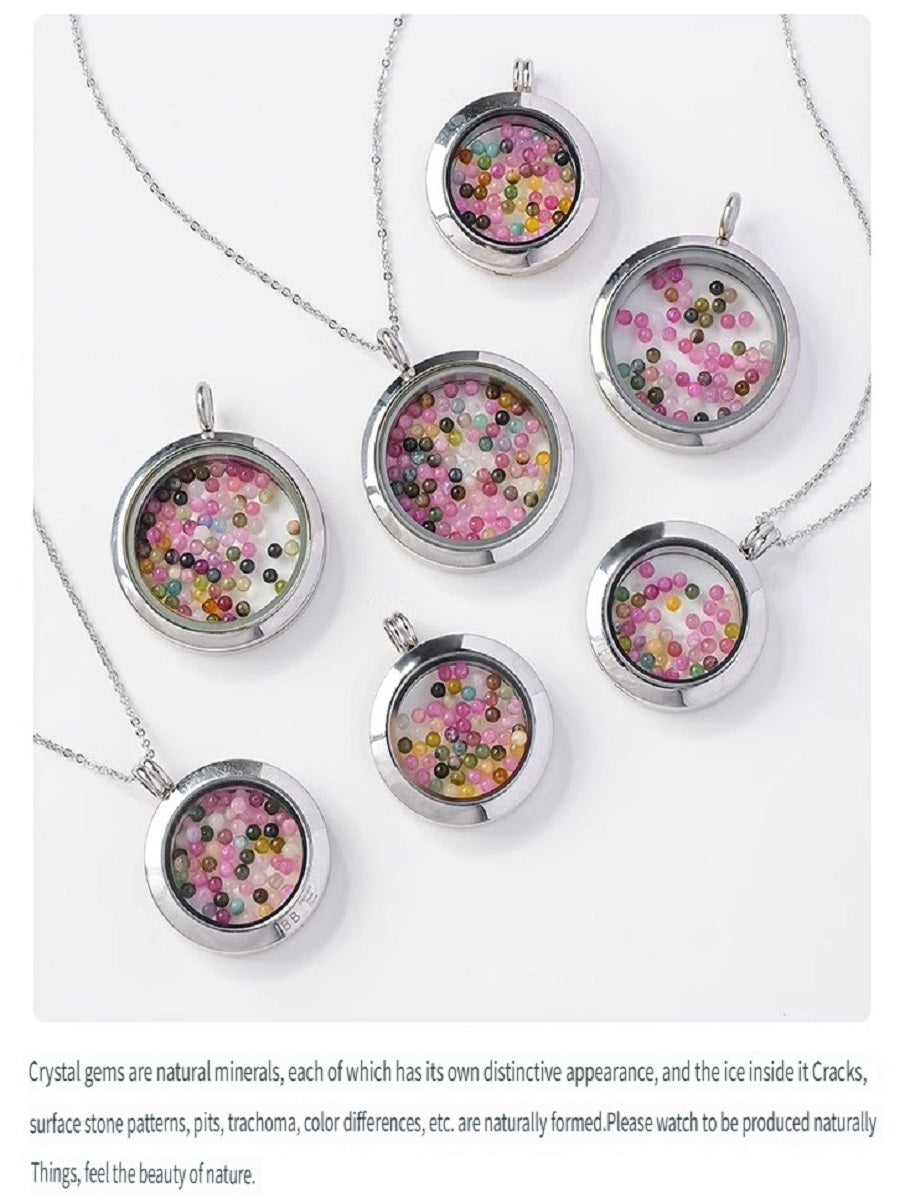 APENG Natural crystal tourmaline Gawu box pendant, personalized ethnic style, the box can be opened, titanium steel pendant necklace