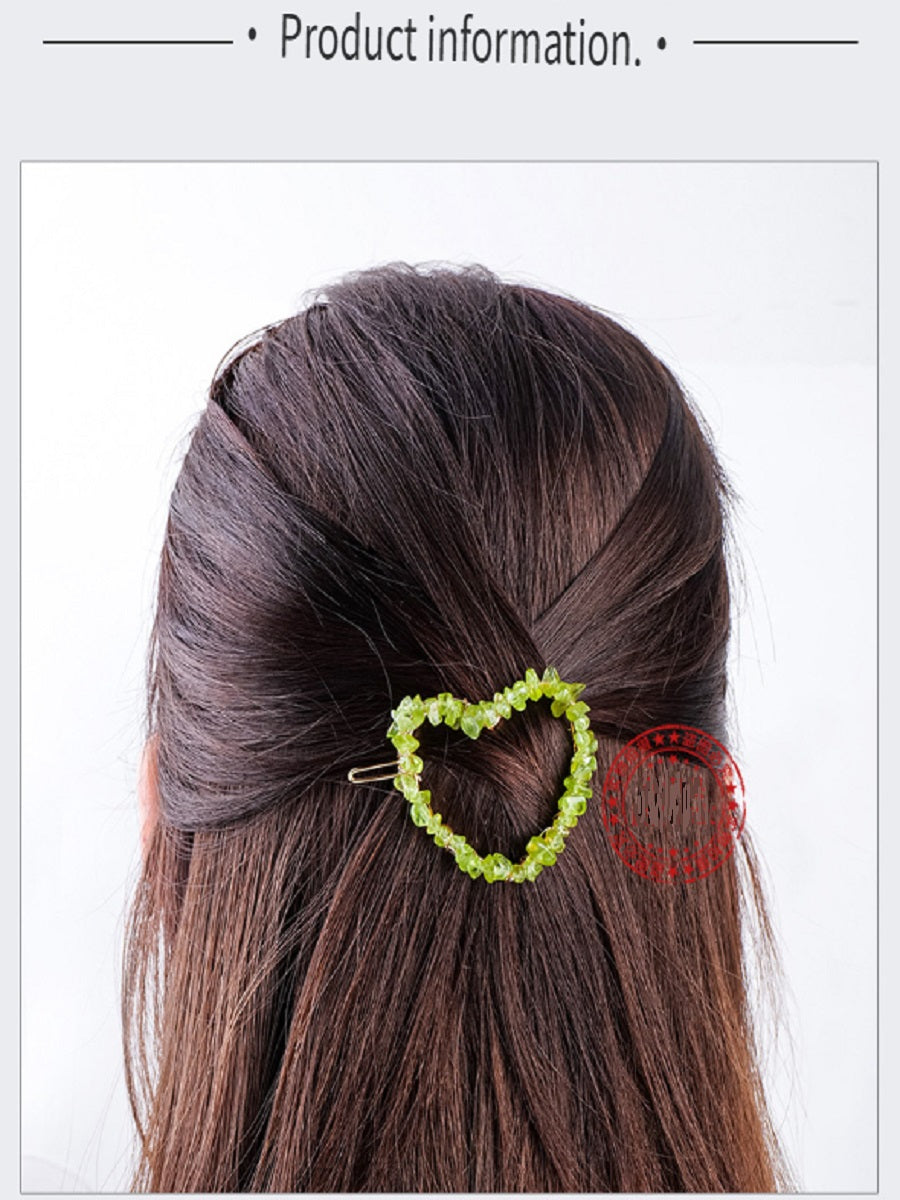 RYS Natural crystal gravel love hairpin, handmade diy winding one-word clip hair accessories