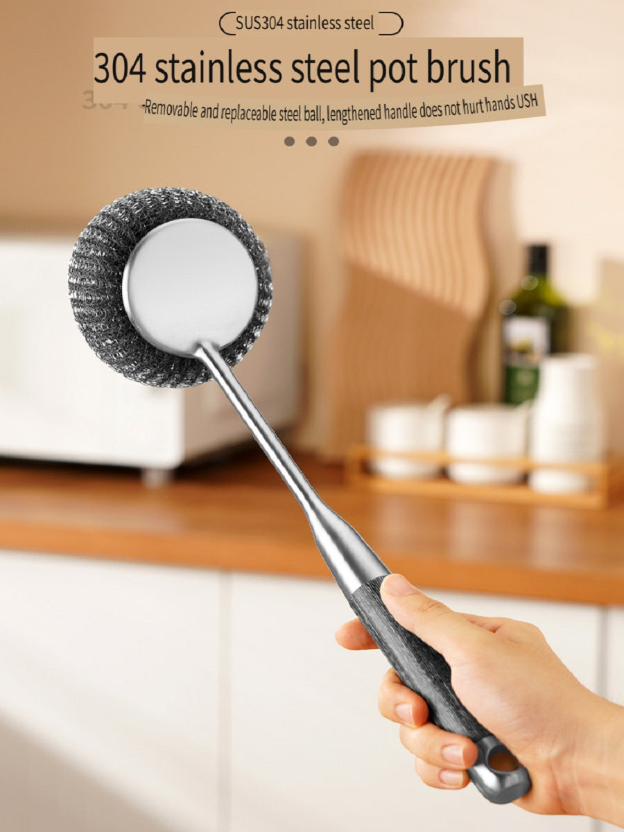HOMGED Ebony handle 304 stainless steel household kitchen pot brush, removable and replaceable brush
