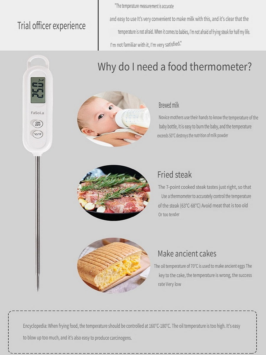 FaSoLa Probe-type food thermometer, suitable for baby bottles and kitchens，Digital display, can measure -50-300 degrees Celsius