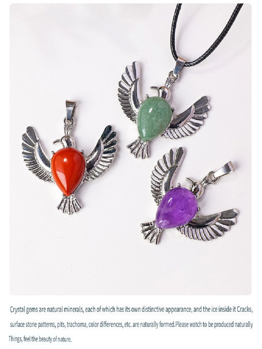 RYS Natural Crystal Gemstone Dove of Peace Pendant Necklace