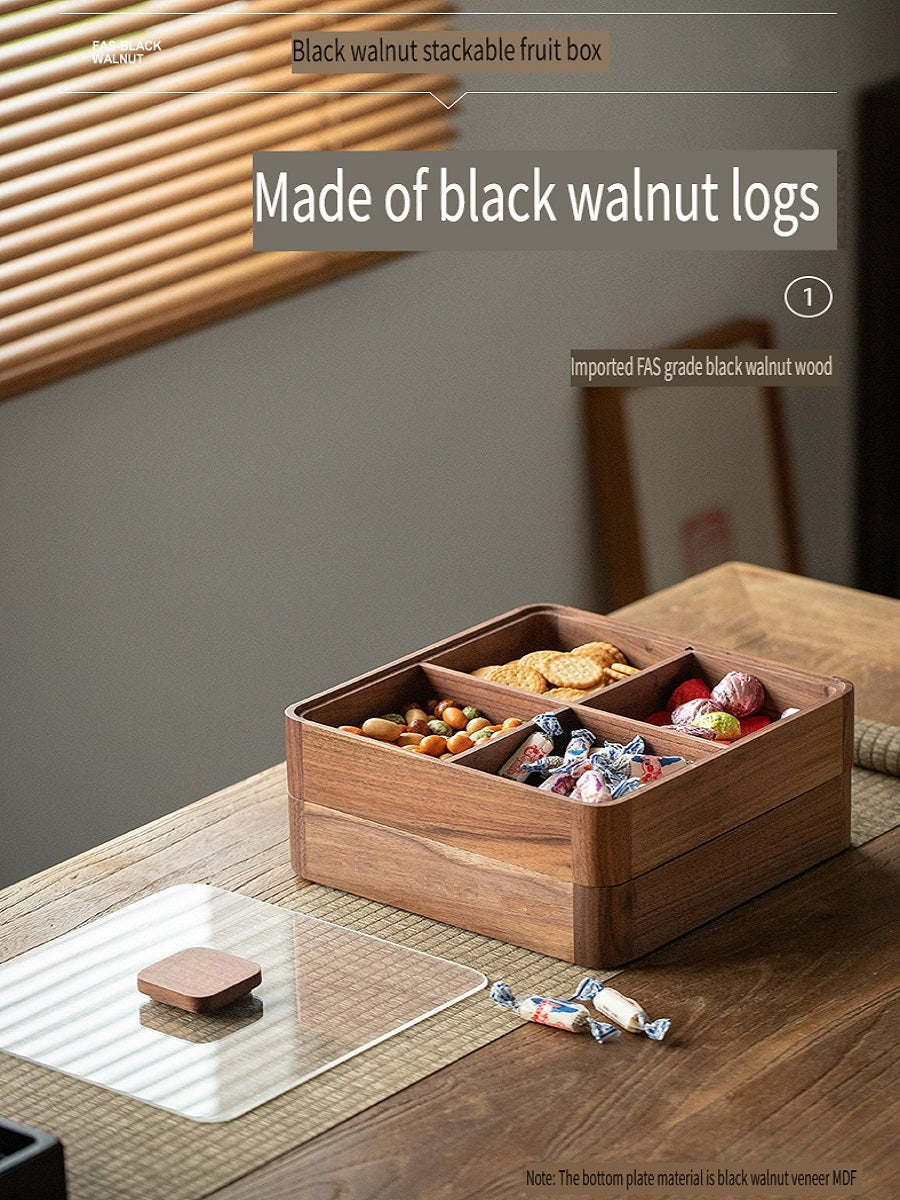 MYZD Black walnut 4-compartment dried fruit box, retro, simple, moisture-proof
