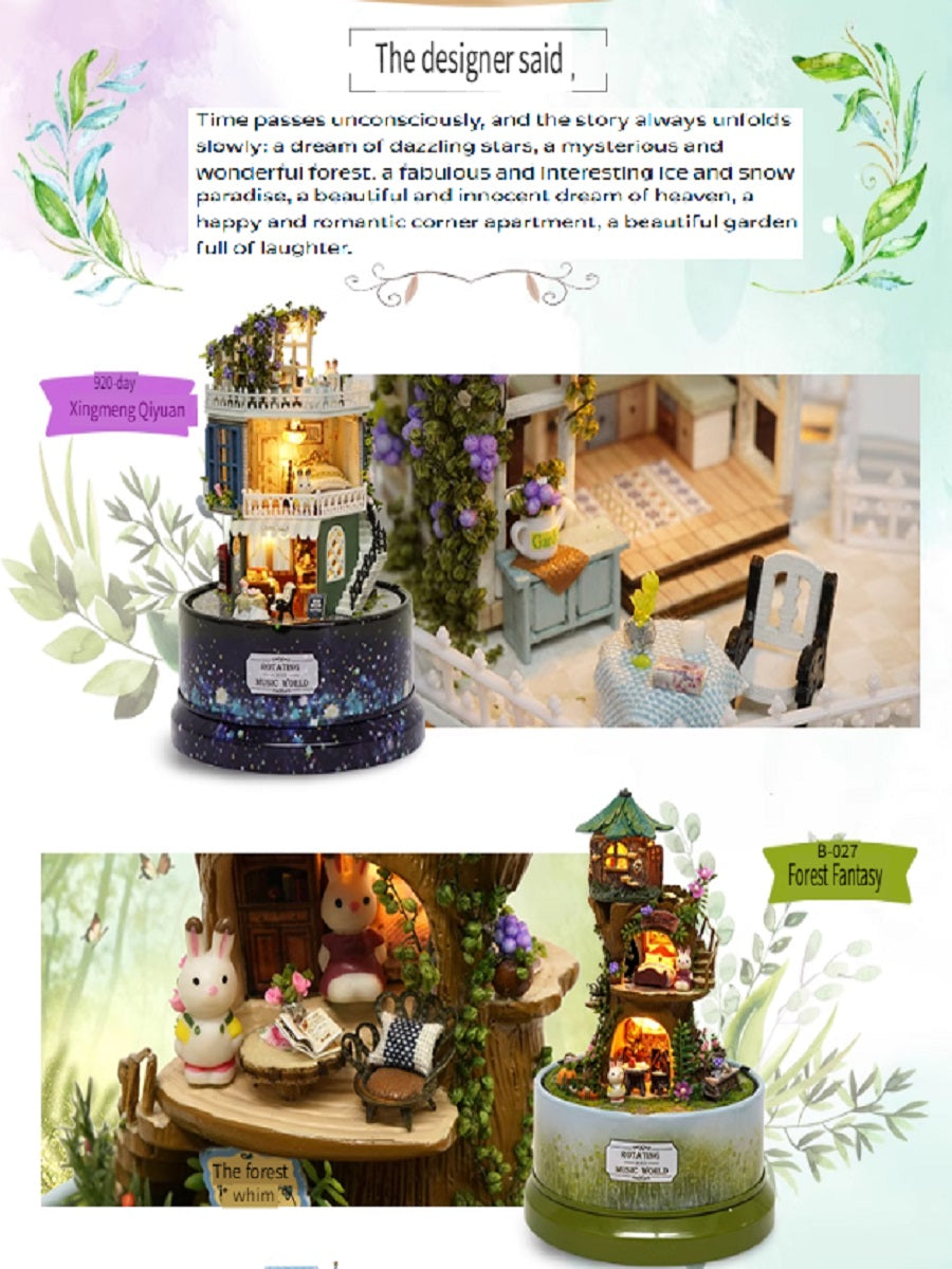 CUTE ROOM DIY wooden villa, hand-assembled, rotatable, playing music, assembling model toys, gifts for children