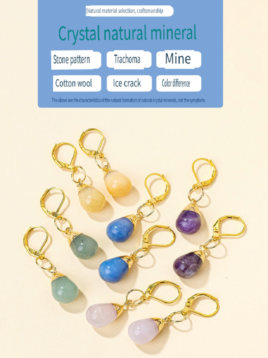 RYS Natural crystal jade rough stone drop earrings, French earrings