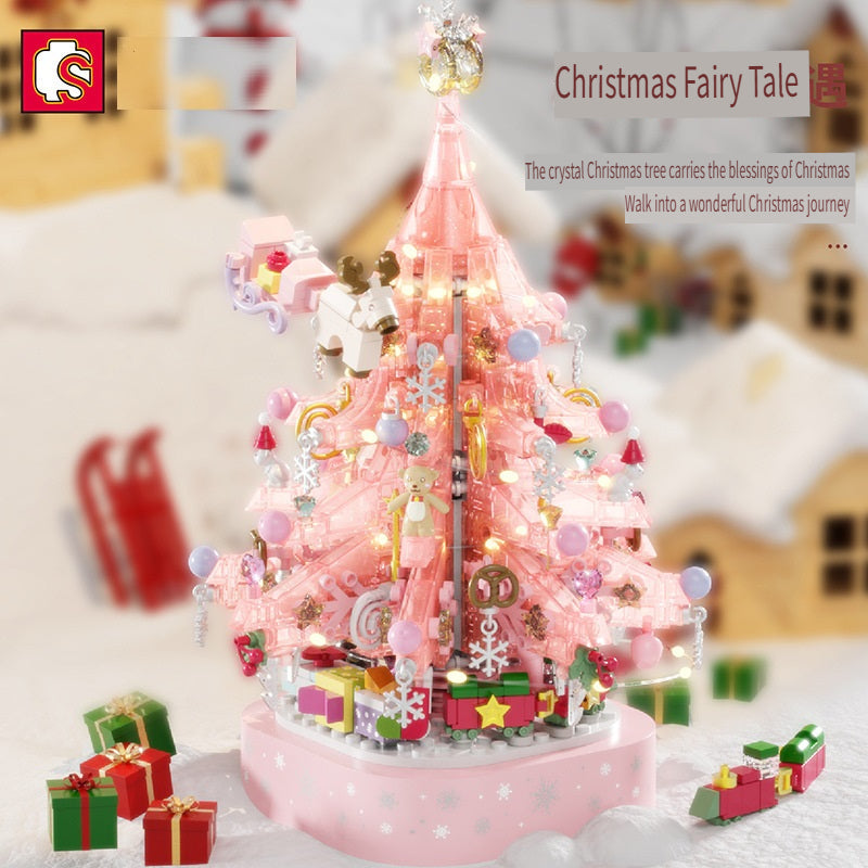 Sembo Crystal Christmas tree with light and music box, handmade toys made of small particles, Christmas toys made of building blocks, gifts