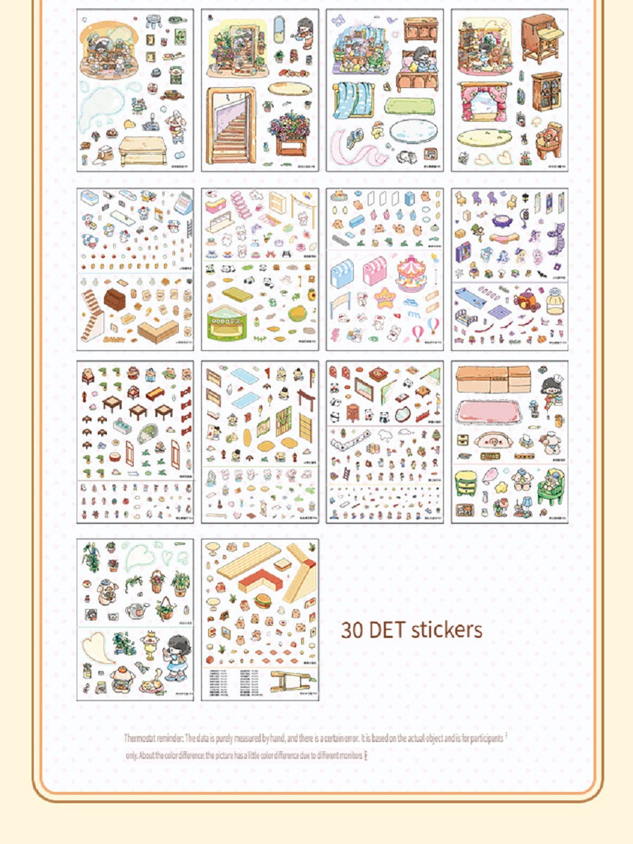 ERANC Collection of 3D three-dimensional hut miniature scene landscaping stickers, children's diy hand account educational toy stickers, 20 scenes