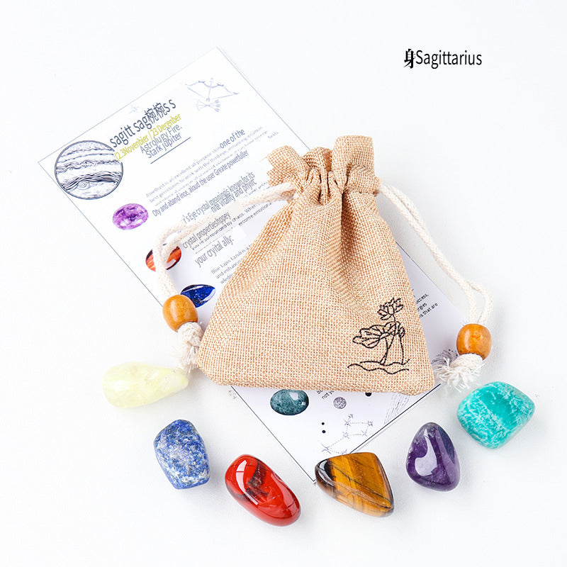 RYS Natural crystal cloth bag with rough stone, set of twelve constellations, handmade ore sample, gift for children