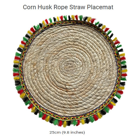 BGS Country Style Handwoven Corn Husk Insulated Placemats with Colorful Tassels, 25-35cm (9.8-13.8in) Diameter, 2-Pack