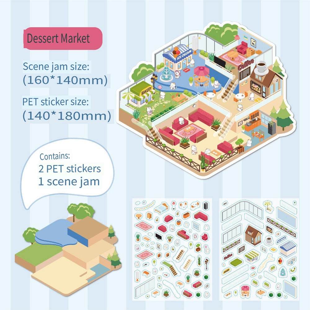 RetroStory Cartoon 3d three-dimensional large-size scene stickers, diy children's handmade decoration creative hand account landscaping stickers