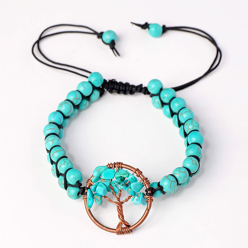 RYS Natural crystal gravel Tree of Life round bead bracelet, double-layer braided crystal bracelet