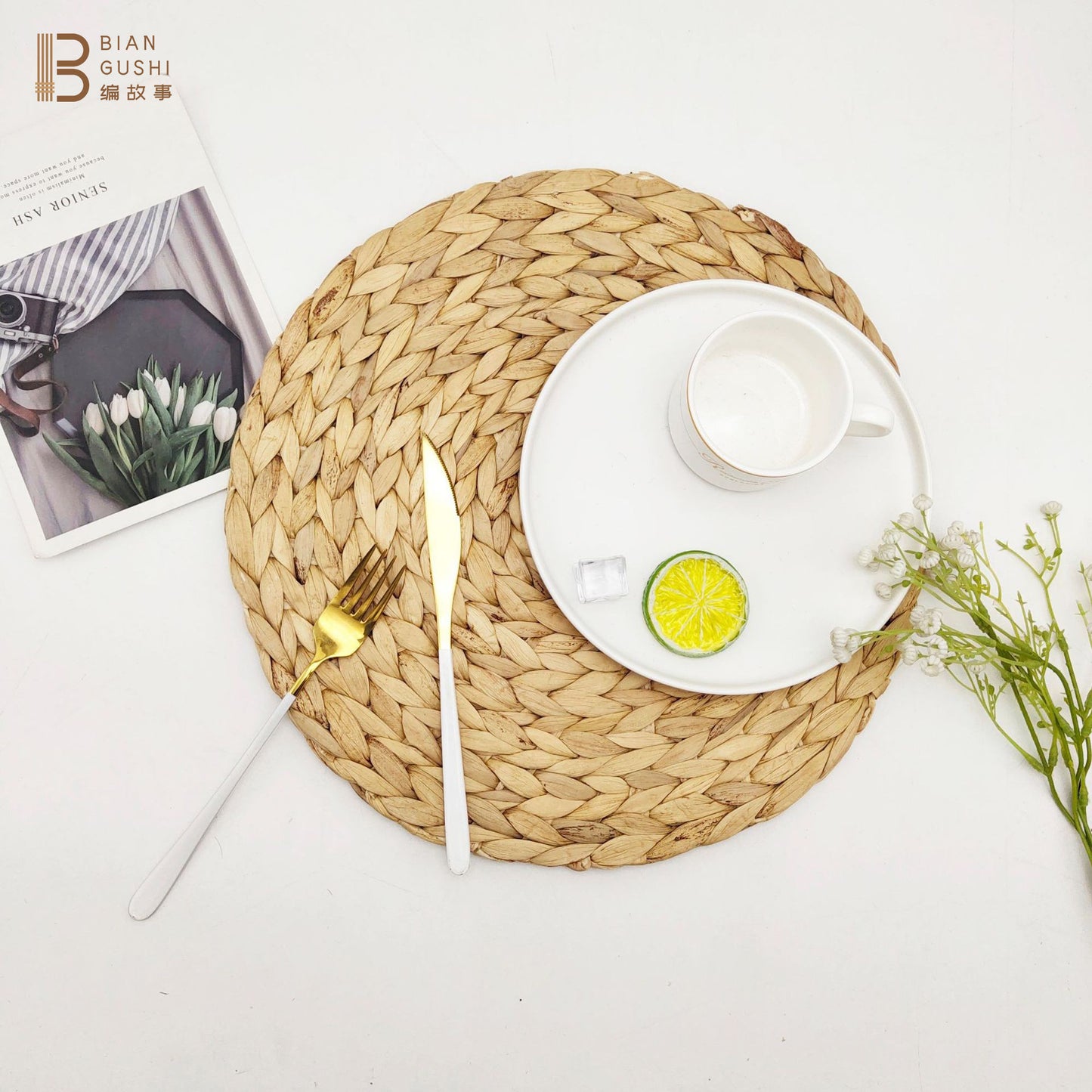 BGS Handmade Water Hyacinthus Grass Woven Placemats, Anti-scalding and Insulated Pot Mats, Round, Rectangular, Oval, Diameter 10-38cm (3.94-15 inches)