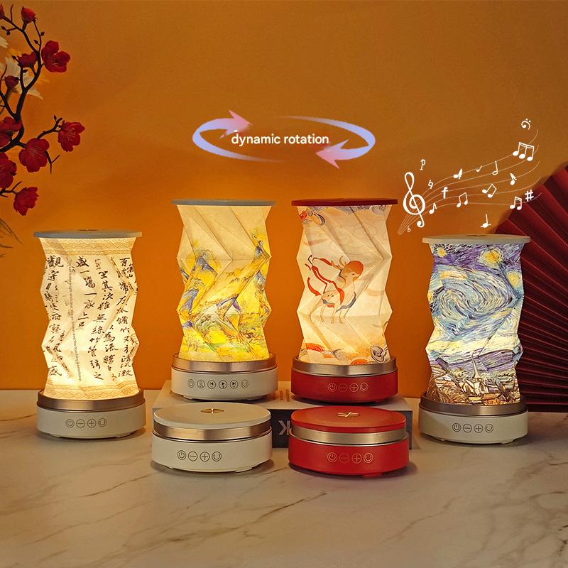 OBB LED folding night light, USB charging, rotating, with Bluetooth speaker, revolving lantern, cultural and creative gift