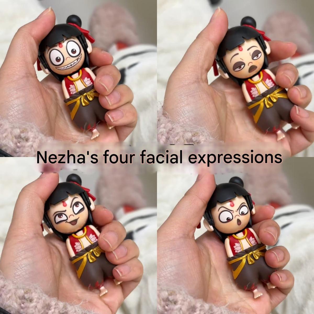 KKT Nezha Face Changer Doll Keychain Press Button Face Change Creative Toy