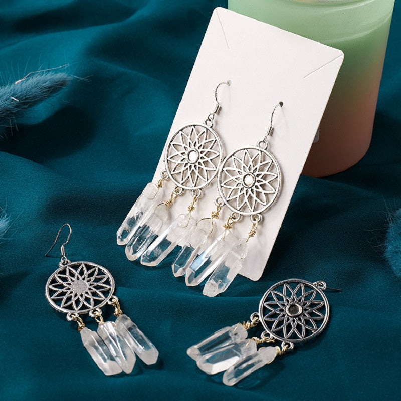 APENG Natural white crystal single crystal dream catcher earrings, crystal energy stone