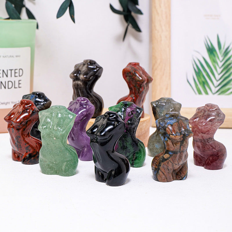 RYS Mini female model torso carved with natural crystal gems handicraft ornaments