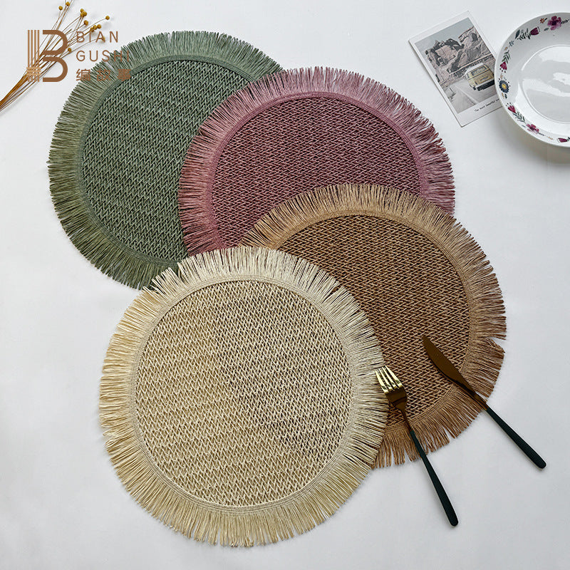 BGS Solid Color Paper Woven Tassel Round Insulated Placemat, Home Decor, 38cm (15 inches) Diameter