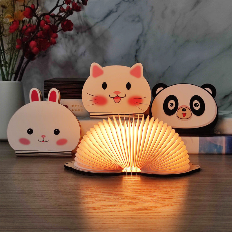OBB Wooden cartoon folding book lamp, children's cultural and creative gift, colorful LED rechargeable night light