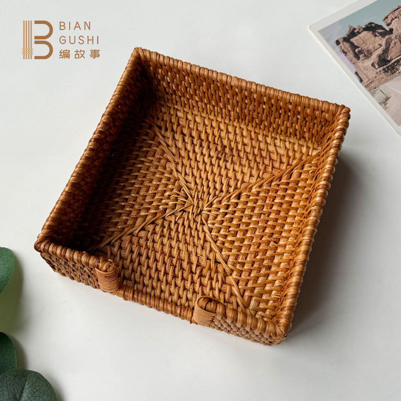 BGS Japanese pastoral style autumn ivy rattan tissue box, living room, desktop simple storage box，2 pieces