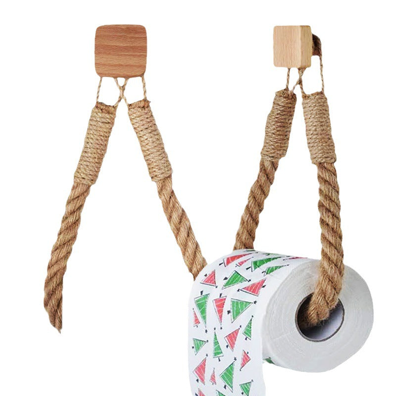 XMT Paper Roll Holder Made of Beech and Hemp Rope, Two Ways of Installation