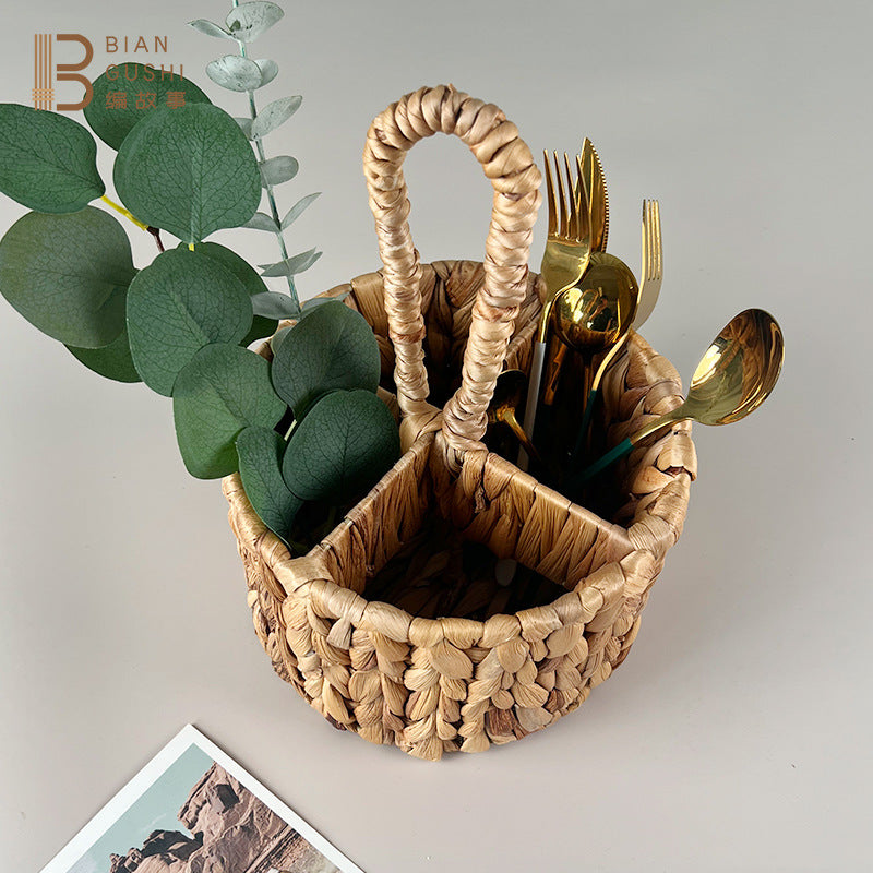 BGS Simple pastoral style gourd straw woven round portable small flower basket