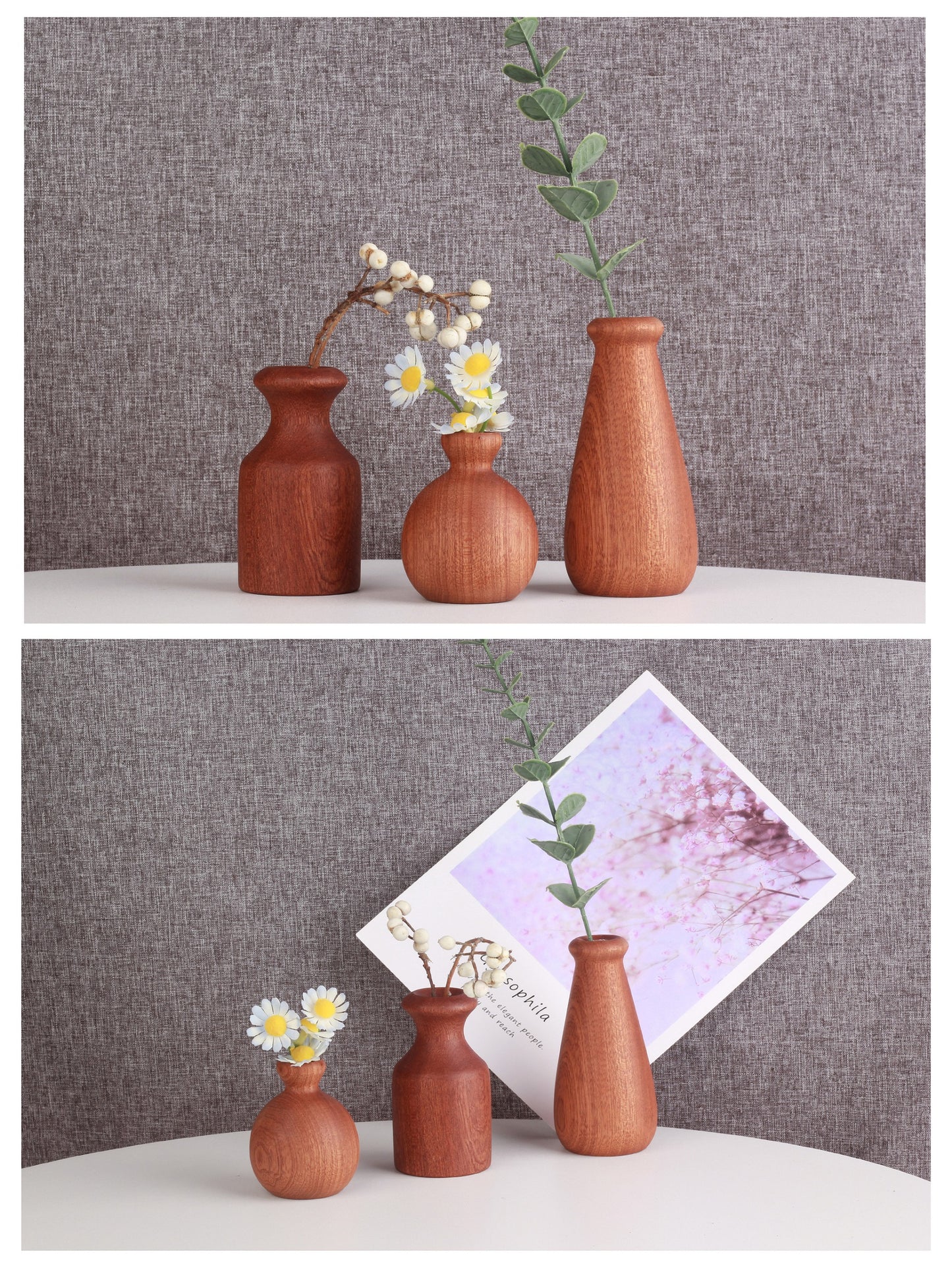 VKXK African Sabili wooden hand-made vase, solid wood flower arrangement, desktop decoration, retro handmade simple dry vase decoration