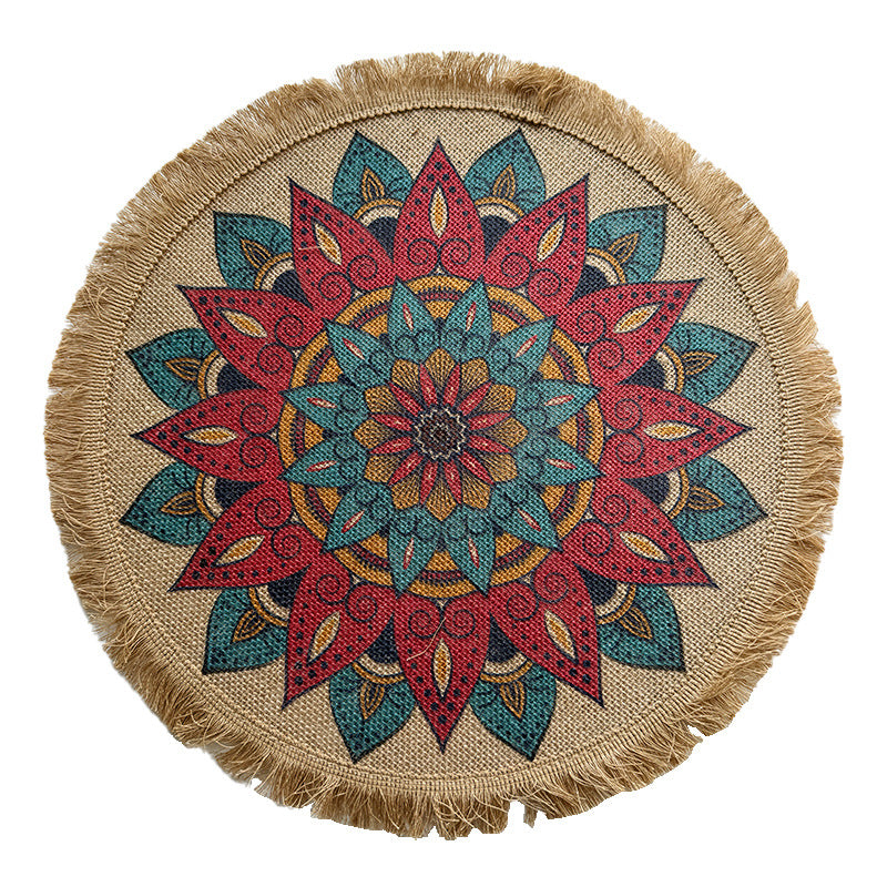 BGS Bohemian Jute Tassel Placemats, Color Printed Potholders, 40cm (15.8 inches) Diameter, 2-Pack, 4-Pack