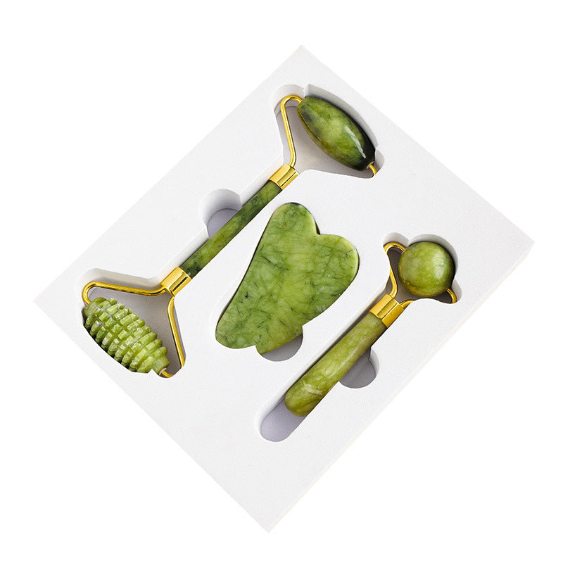 RYS Natural Xiuyu roller massager gift set, orbital facial beauty jade massage stick, Gua sha board