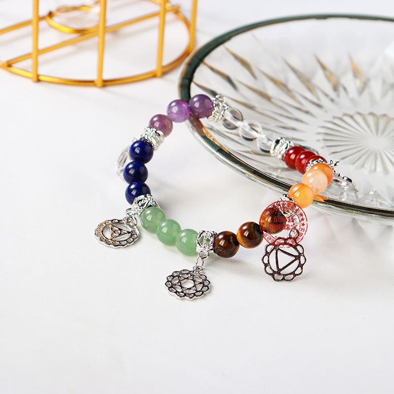 RYS Natural crystal gemstone bracelet, silver-plated colorful bracelet