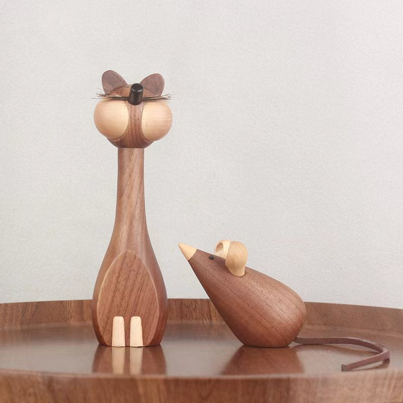 VKXK Nordic home solid wood cat and mouse, ornaments, study decorations, gifts