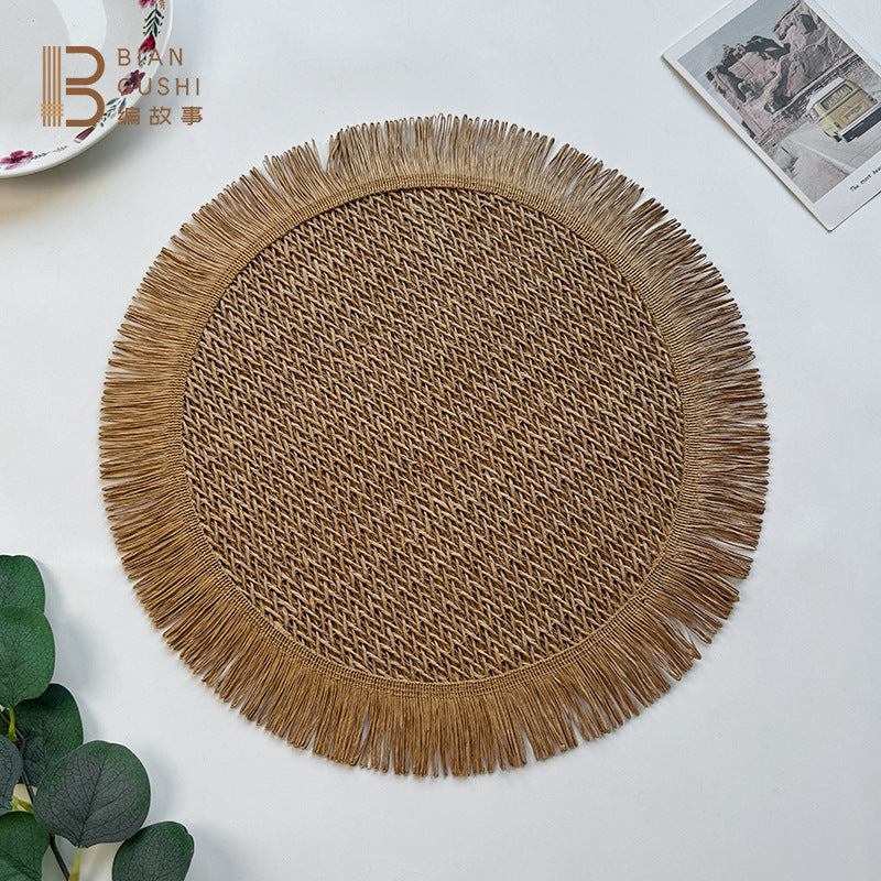BGS Solid Color Paper Woven Tassel Round Insulated Placemat, Home Decor, 38cm (15 inches) Diameter