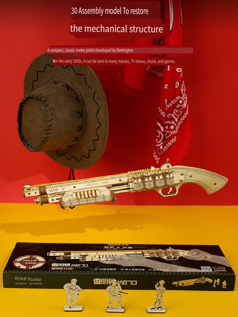 Rokr revolver Smith M60/Remington shotgun M870, made of wooden parts, can be used for shooting, handmade weapon model