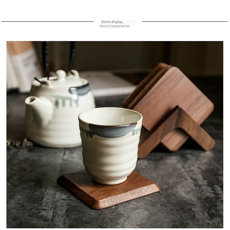 XMT Square black walnut, beech solid wood teacup cushion, 4-piece set with tripod