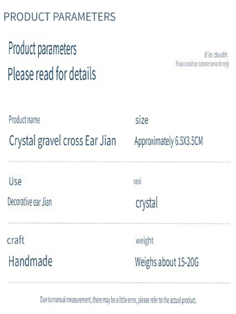 RYS Cross-shaped earrings with natural crystal gravel, handmade, simple women's ear hooks