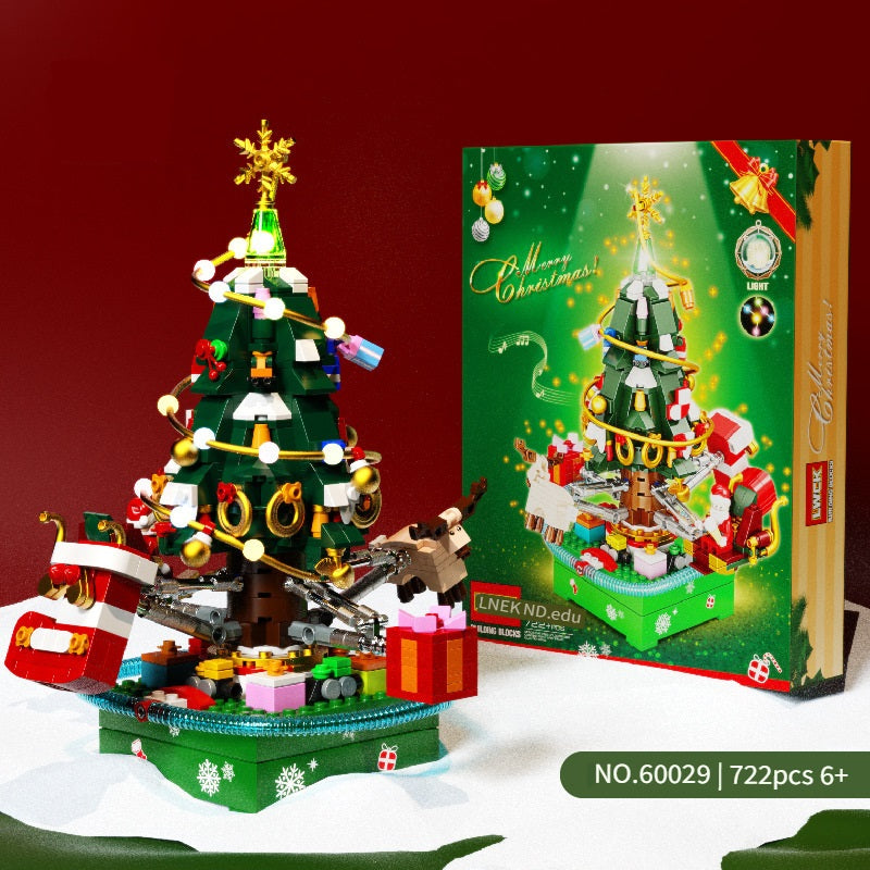 Sembo Crystal Christmas tree with light and music box, handmade toys made of small particles, Christmas toys made of building blocks, gifts
