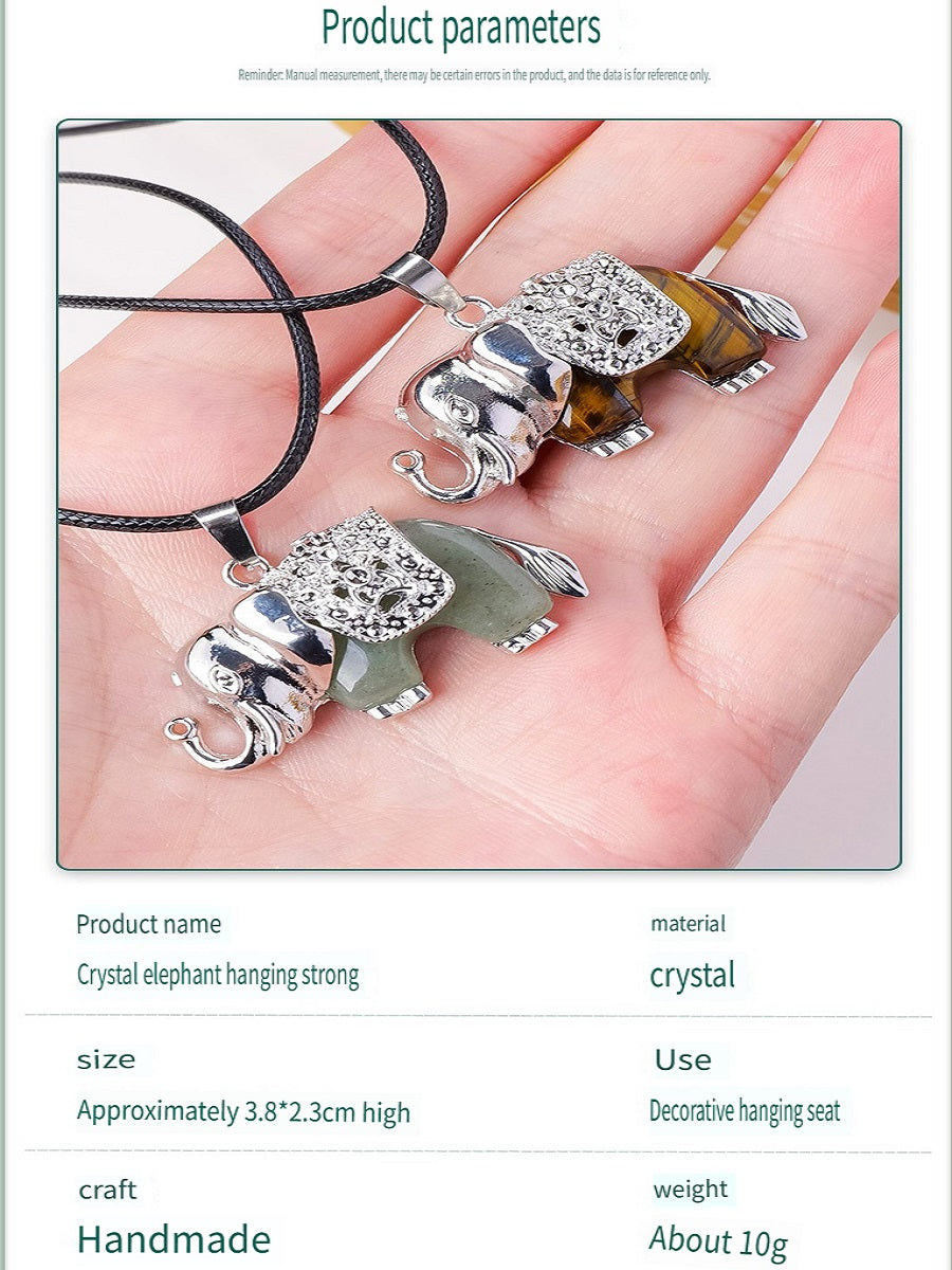 RYS Necklace with a pendant in the form of a baby elephant made of natural crystal and rough stone