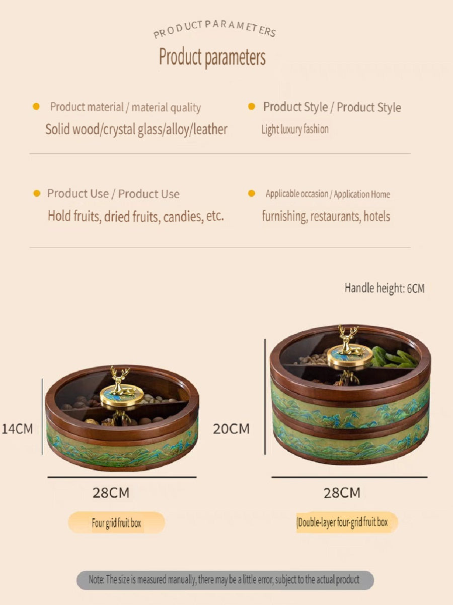 MYZD New Chinese style round dried fruit box, 360 degree rotating, made of African Okoume wood
