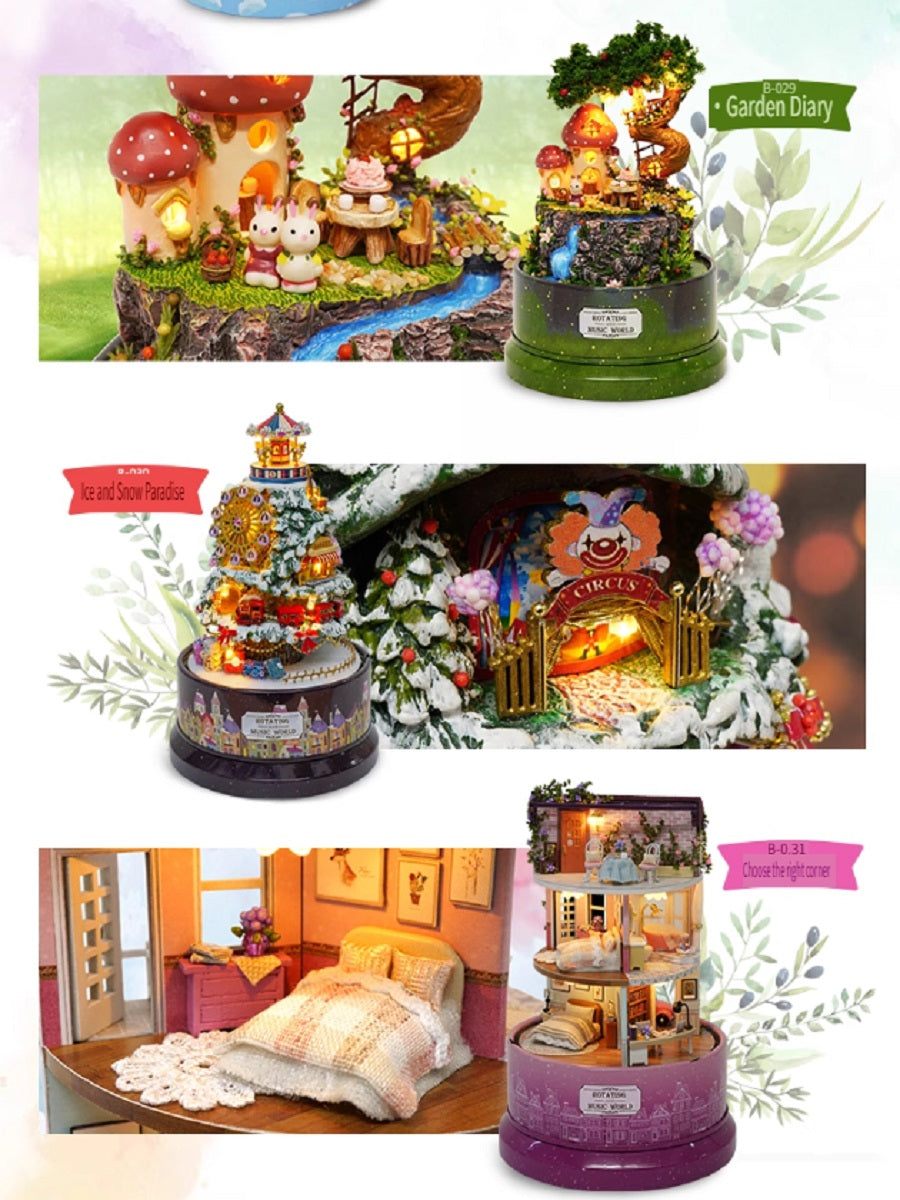 CUTE ROOM DIY wooden villa, hand-assembled, rotatable, playing music, assembling model toys, gifts for children
