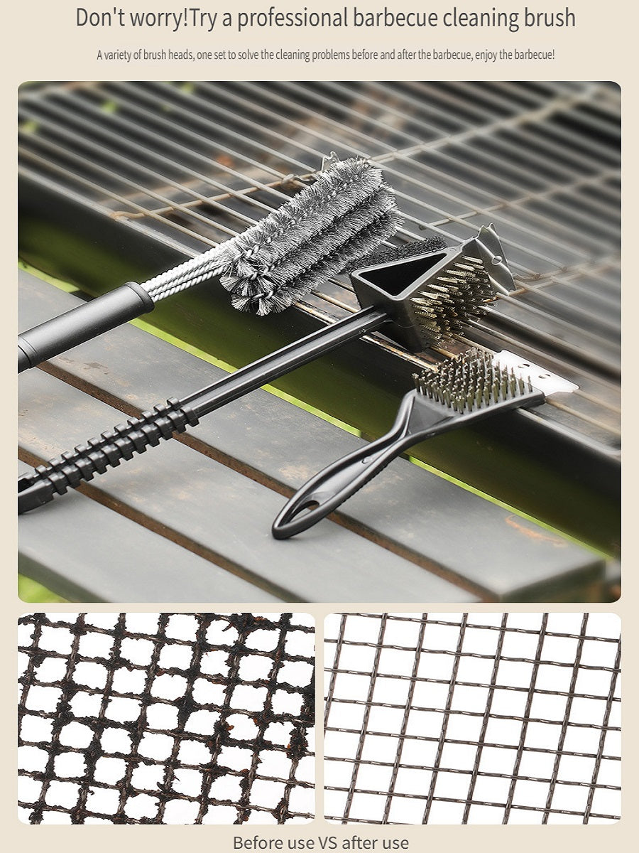 FaSoLa Household stainless steel barbecue grill grid cleaning brush, lengthened PP handle