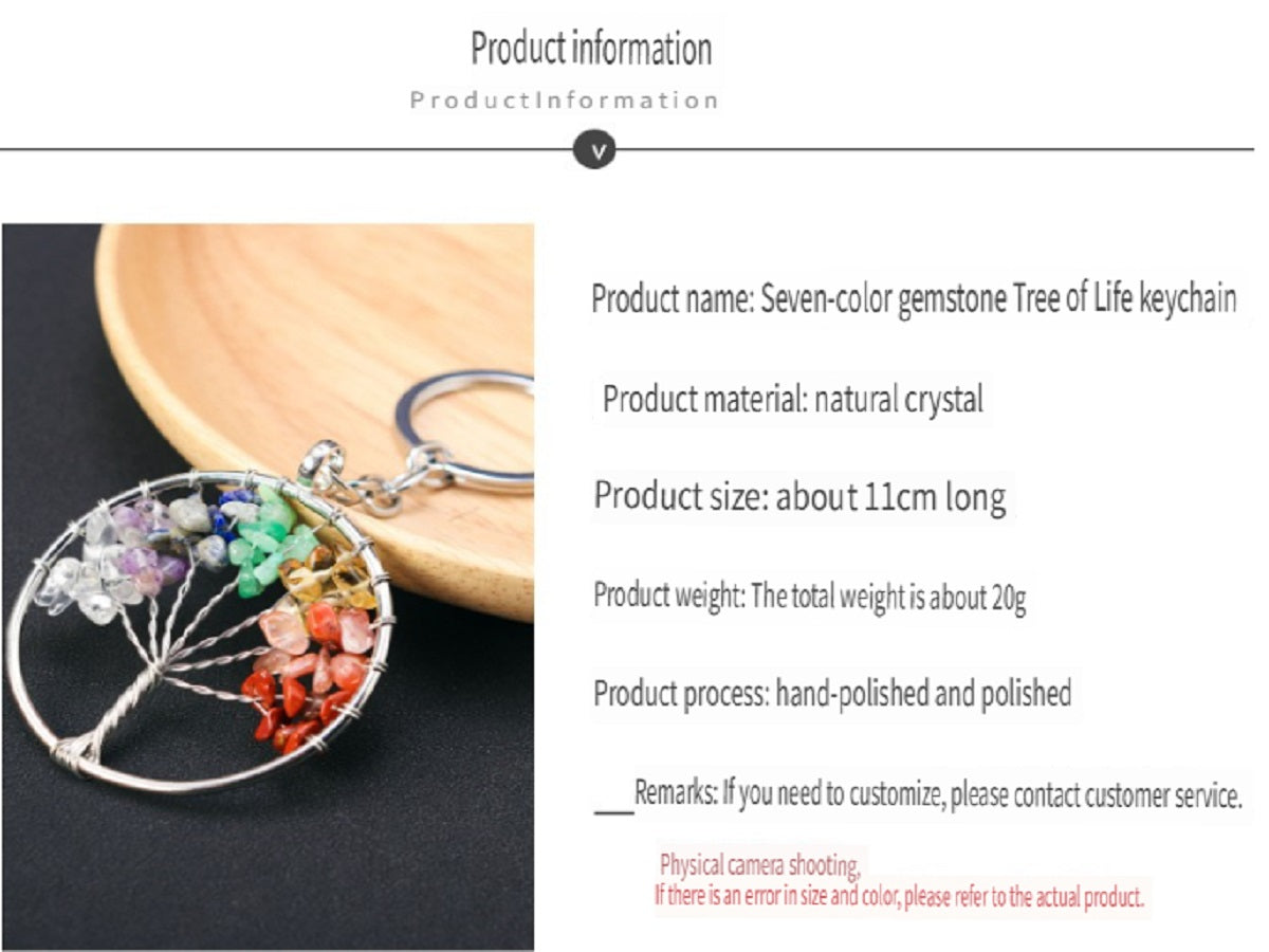 RYS Natural crystal Tree of Life keychain, crystal rough stone gravel key chain