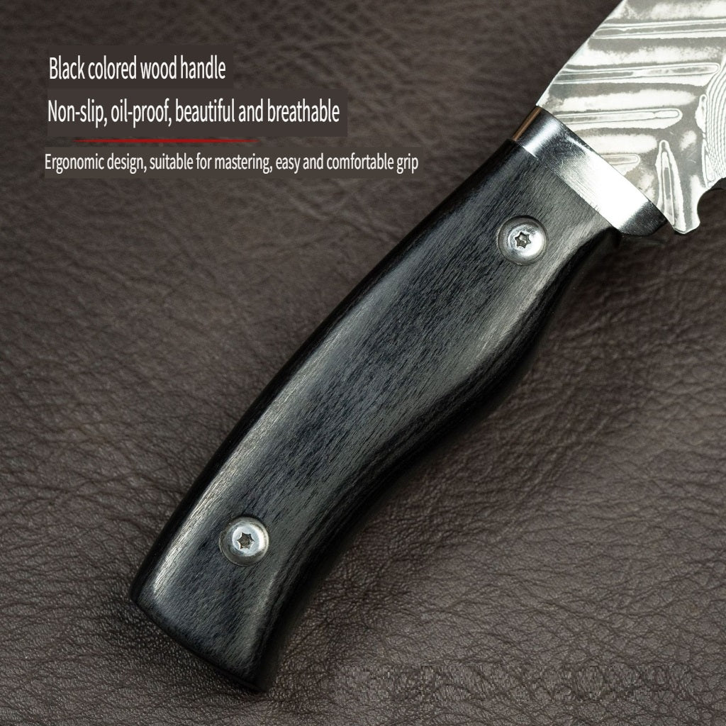 HFD Damascus steel fruit knife, hand-forged, fishbone pattern, outdoor high hardness portable knife, with leather case