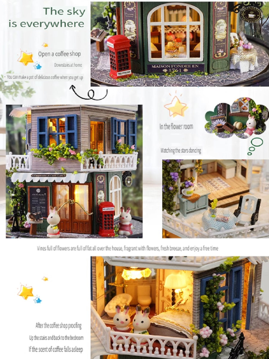 CUTE ROOM DIY wooden villa, hand-assembled, rotatable, playing music, assembling model toys, gifts for children