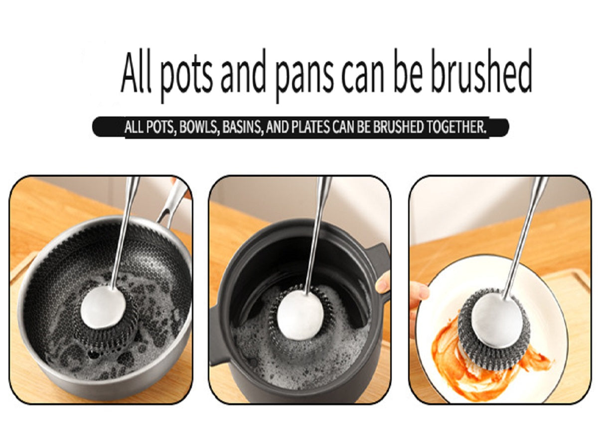 HOMGED Ebony handle 304 stainless steel household kitchen pot brush, removable and replaceable brush