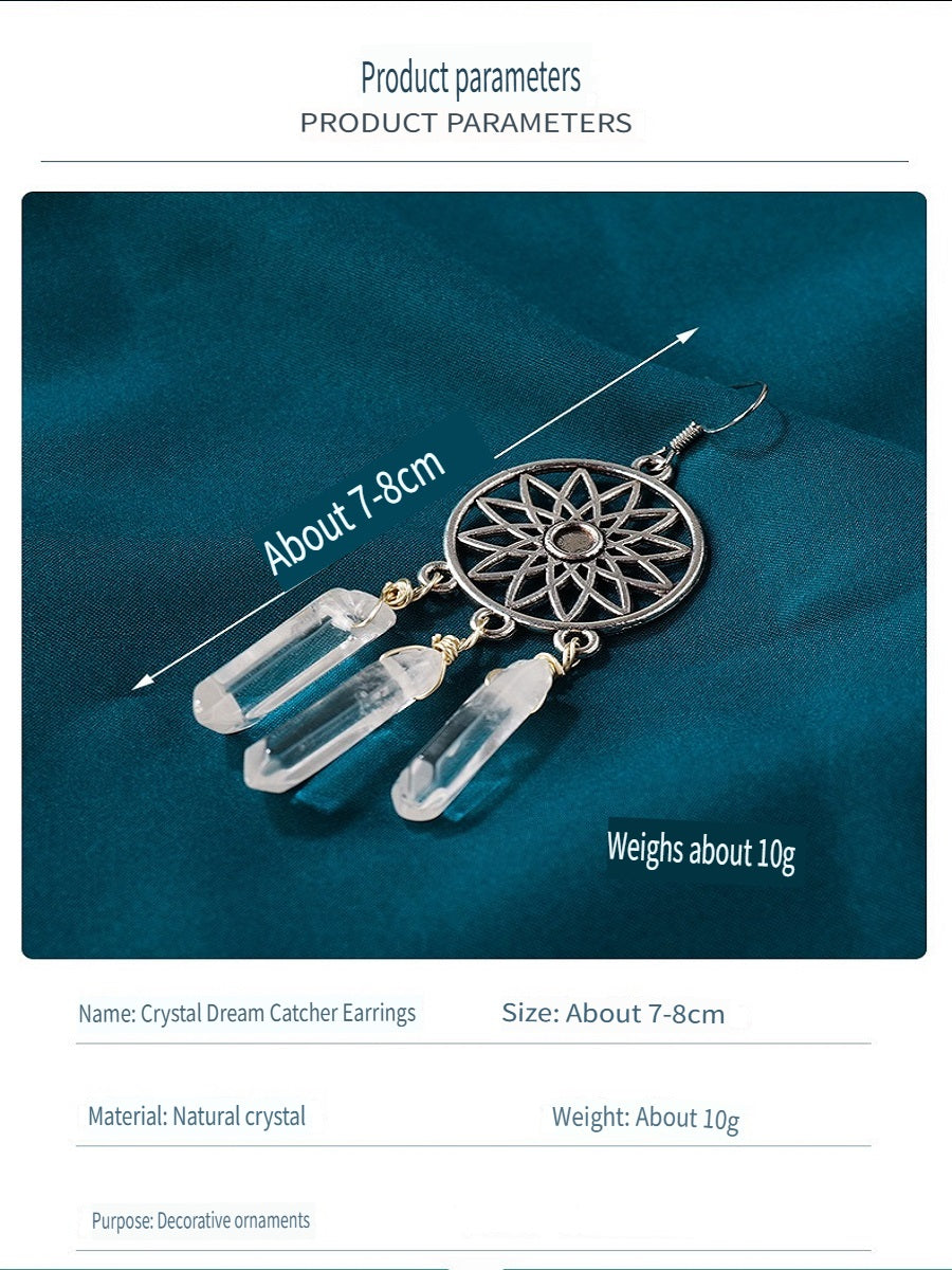 APENG Natural white crystal single crystal dream catcher earrings, crystal energy stone